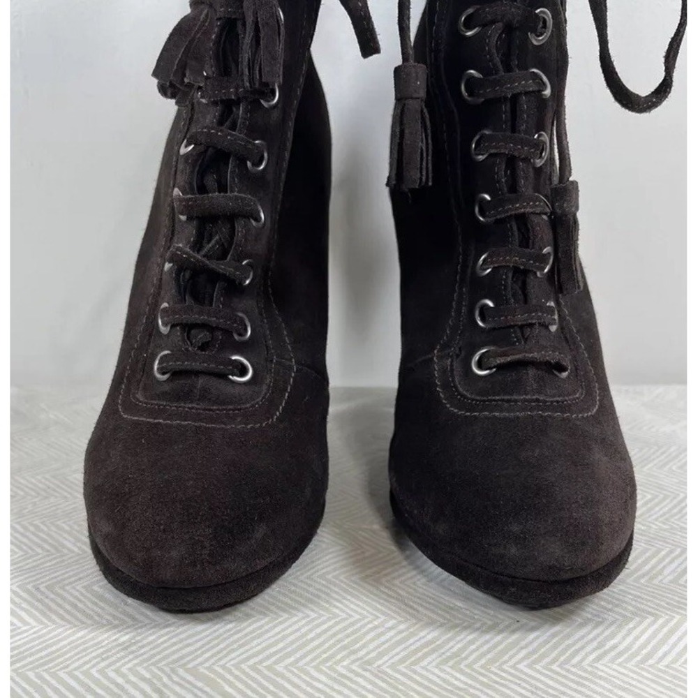 AllSaints Grimsby Womens 40/9 Lace Up Boots Brown Suede Heel Retro Victorian 90s - Picture 3 of 15